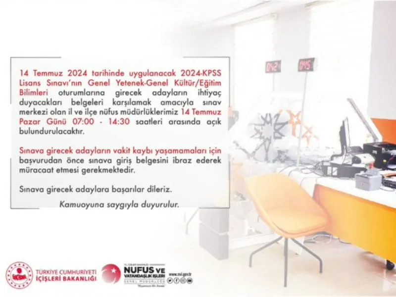  KPSS Adayları İçin Nüfus Müdürlükleri Açık Olacak